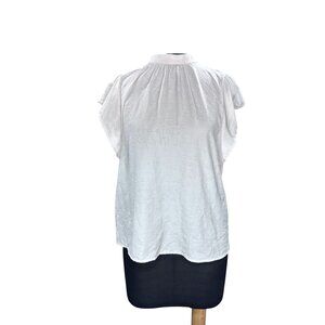 Nine West Womens White Cream Flutter Sleeve Blouse Keyhole Back Lightweight Size